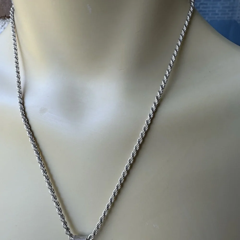 VTG Pendant Necklace 17 Inch Abalone Labradorite Flower Italy 925 Sterling 24.1g